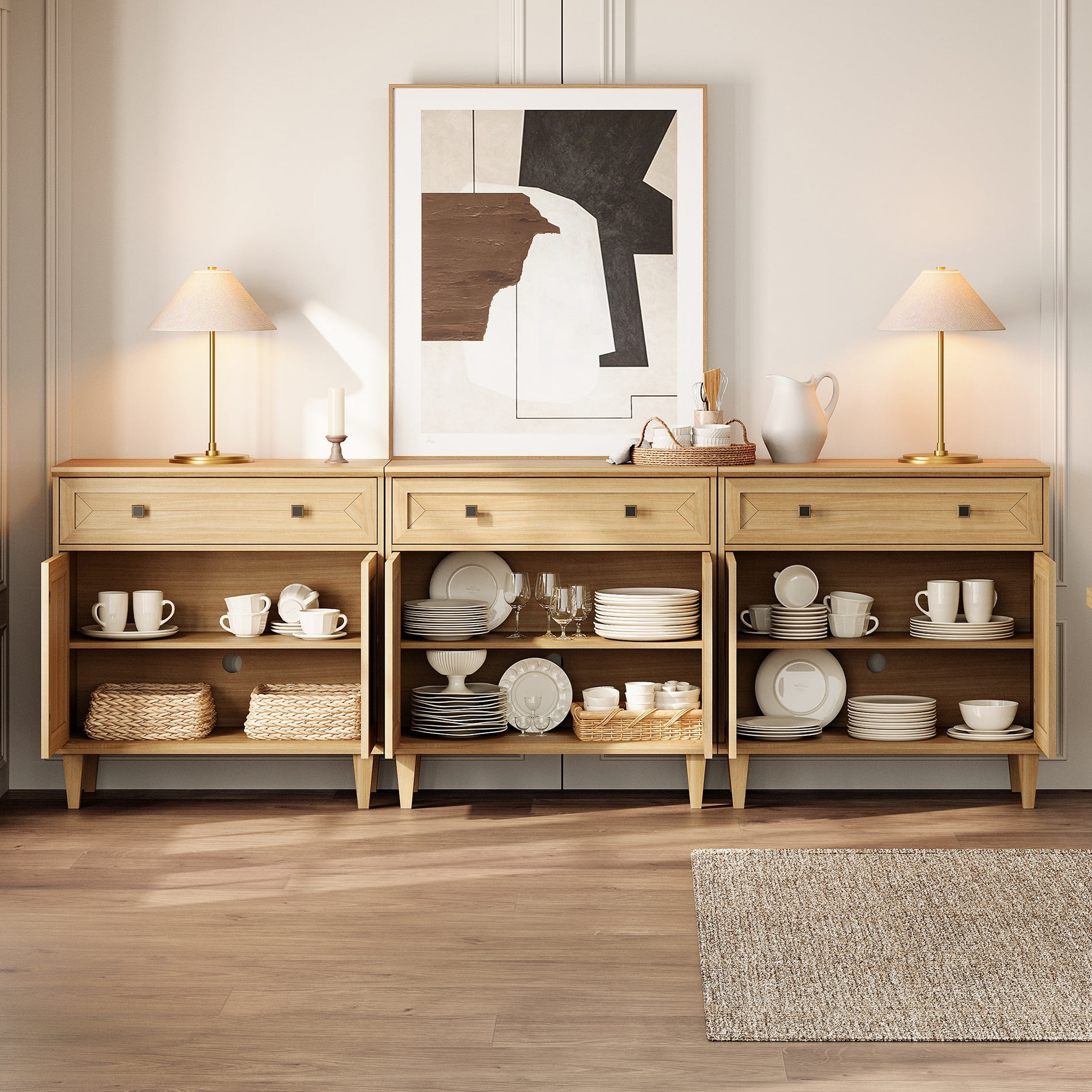 WAMPAT 3-in-1 Handmade Patchwork Buffet Cabinets,Oak