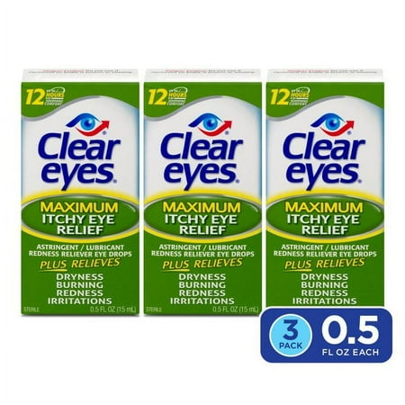 Clear Eyes Maximum Itchy Eye Relief 0.50 oz (Pack of 3)- 12 HOURS
