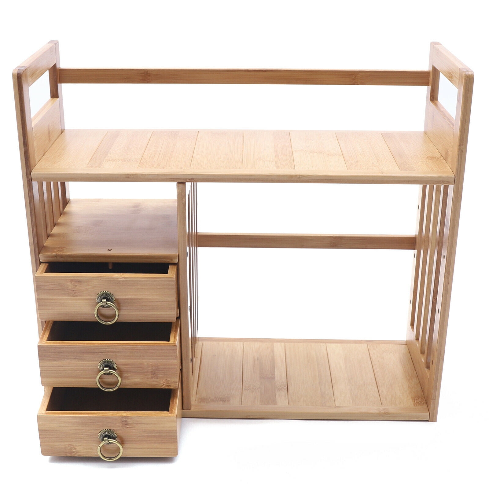 Bamboo Desktop Bookshelf Adjustable Desk Organizer Shelf Storage Rack for Office