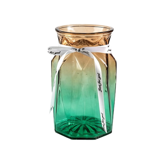 Partheme 7x4x4in Colored Glass Vase with Ribbon Decor, Stylish Clear Geometric Flower Vase for Hydroponic Plants Dried Flowers, Home Table Living Room, B