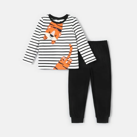 

PatPat 2pcs Toddler Boy Animal Print Stripe Sweatshirt and Elasticized Pants Set