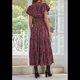thumbnail image 4 of Vestido Maxi Bohemio de Verano para Mujer, Informal, con Escote en V, Corta Abullonada, Holgado, para Playa, Estampado Floral, Vino Tinto, Talla XXL, 4 of 9