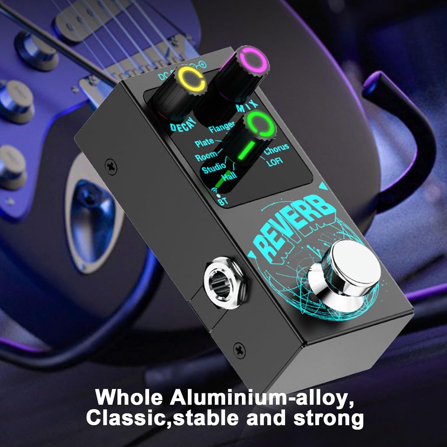 Reverb Guitar Pedal, Mini Verb Square Digital Reverb with Luminous Control Knobs,True Bypass , Aluminium Alloy Case, 9 Modes Effects,Room,Hall,Chorus,Duck,Plate,Studio,Echo,LOFI,Flanger