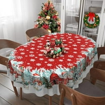 Oval Christmas Tablecloth 60x84 Inch, Farmhouse Red Snowman Snowflake Christmas Table Cloth, Polyester Waterproof Wrinkle Resistant Xmas Table Cover for Holidays Kitchen Dinning Table Home Decor