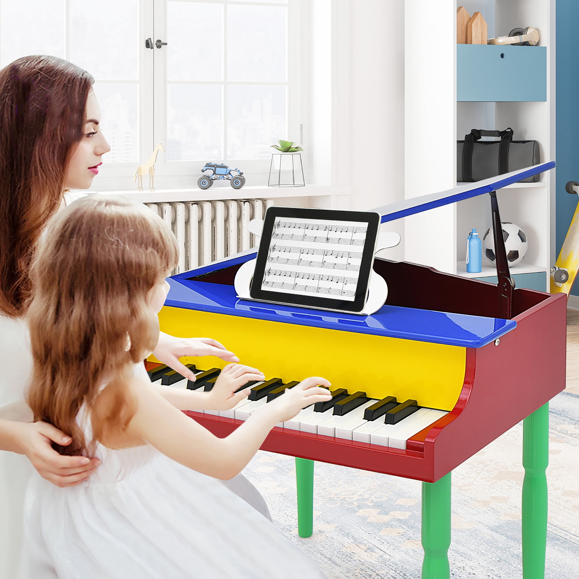 Gymax 30-Key Classic Baby Grand Piano Toddler Toy Wood w/ Bench & Music Rack Colorful