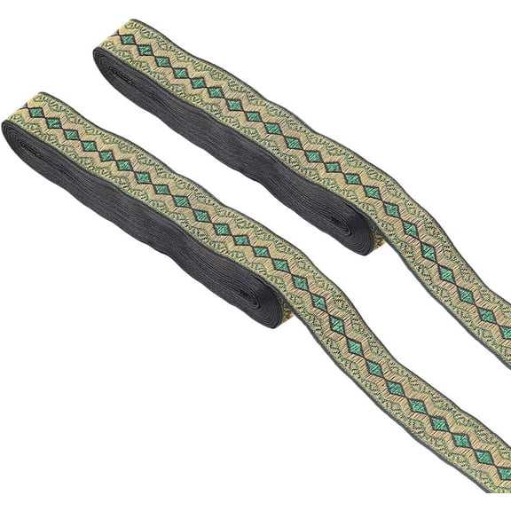 15.3 Yards 2 Rolls Jacquard Ribbon 0.79 Inch Vintage Embroidered Ribbon Trim Dark Green Ethnic Ribbons for Sewing Curtain Holdbacks Christmas Wreath Gift Clothing Decoration
