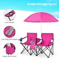 thumbnail image 5 of CRXX Double Camping Chair with Canopy, Folding Camp Chairs w/Cup Holder, Cooler & Carry Bag, Table, Side Pocket, 2 Person Portable Beach Chair with Umbrella, for Picnic Fishing (Pink), 5 of 18