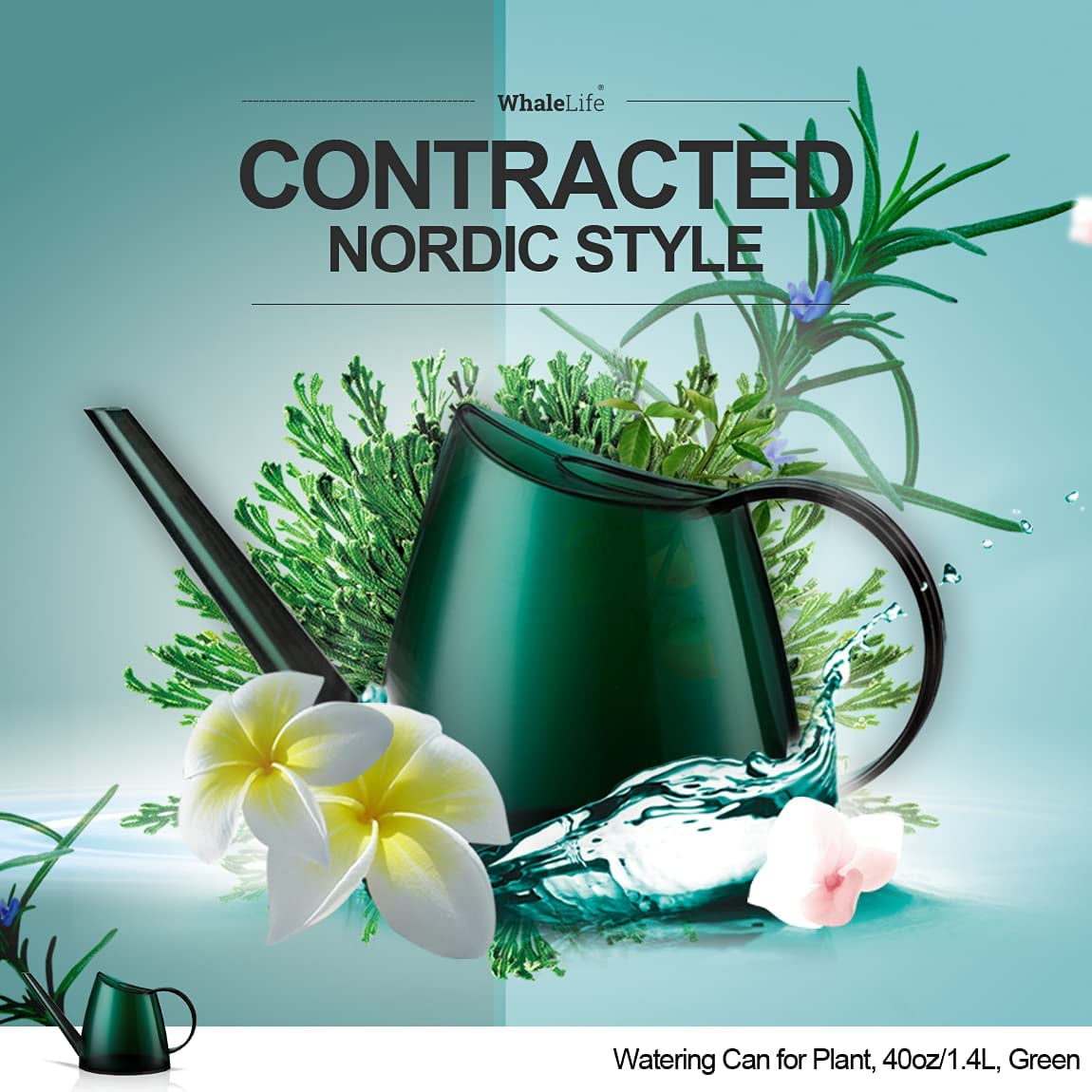 Small Indoor Watering Can for House Plants - Stylish Green Plastic Watering Pitcher with Long Spout for Potted Plants, Succulents, and Desk Gardens 1.4L