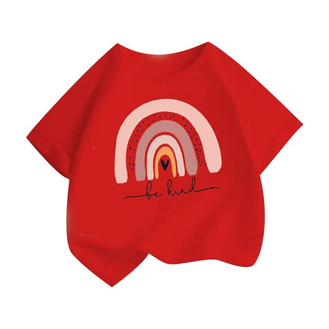 Yanlir 2-13 Ans Filles Coton Manches Courtes T-Shirts Col Rond Doux pour Tout-Petits T-Shirts d'Été Unis Hauts Décontractés pour Enfants Usage Quotidien (Rouge, 6-7 Ans)