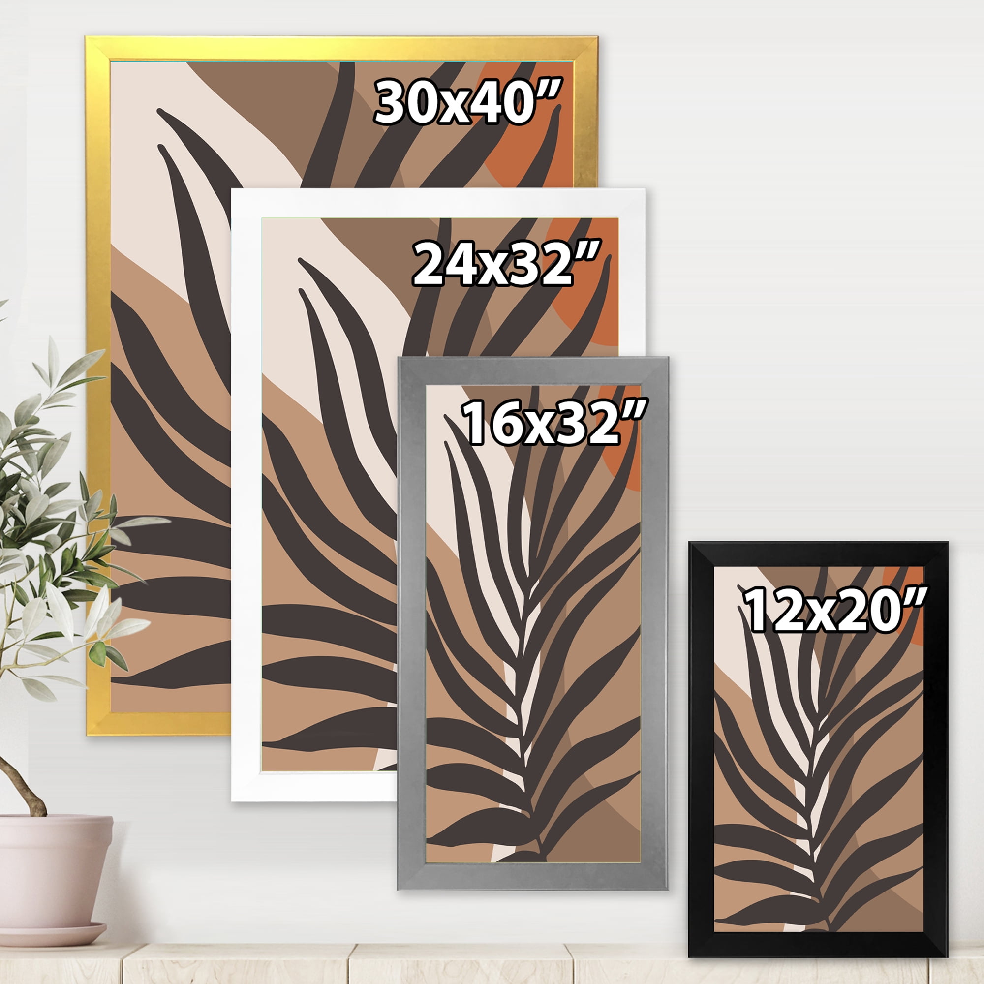 Designart 'Shapes and Tropical Leaf Silhouettes II' Modern Framed Art Print