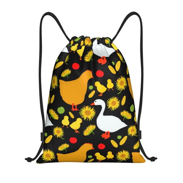 Saiise Farm Goose Pattern Sports Drawstring Backpack - String Swim Gym Bag with Wet Proof Pocket for Women&Men-Small