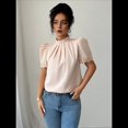 thumbnail image 4 of Camisa de Verano para Mujer, de Corta, con Volantes, Cuello Alto, Floral, , 2025, Blusas Informales, Tops Caqui M, 4 of 8