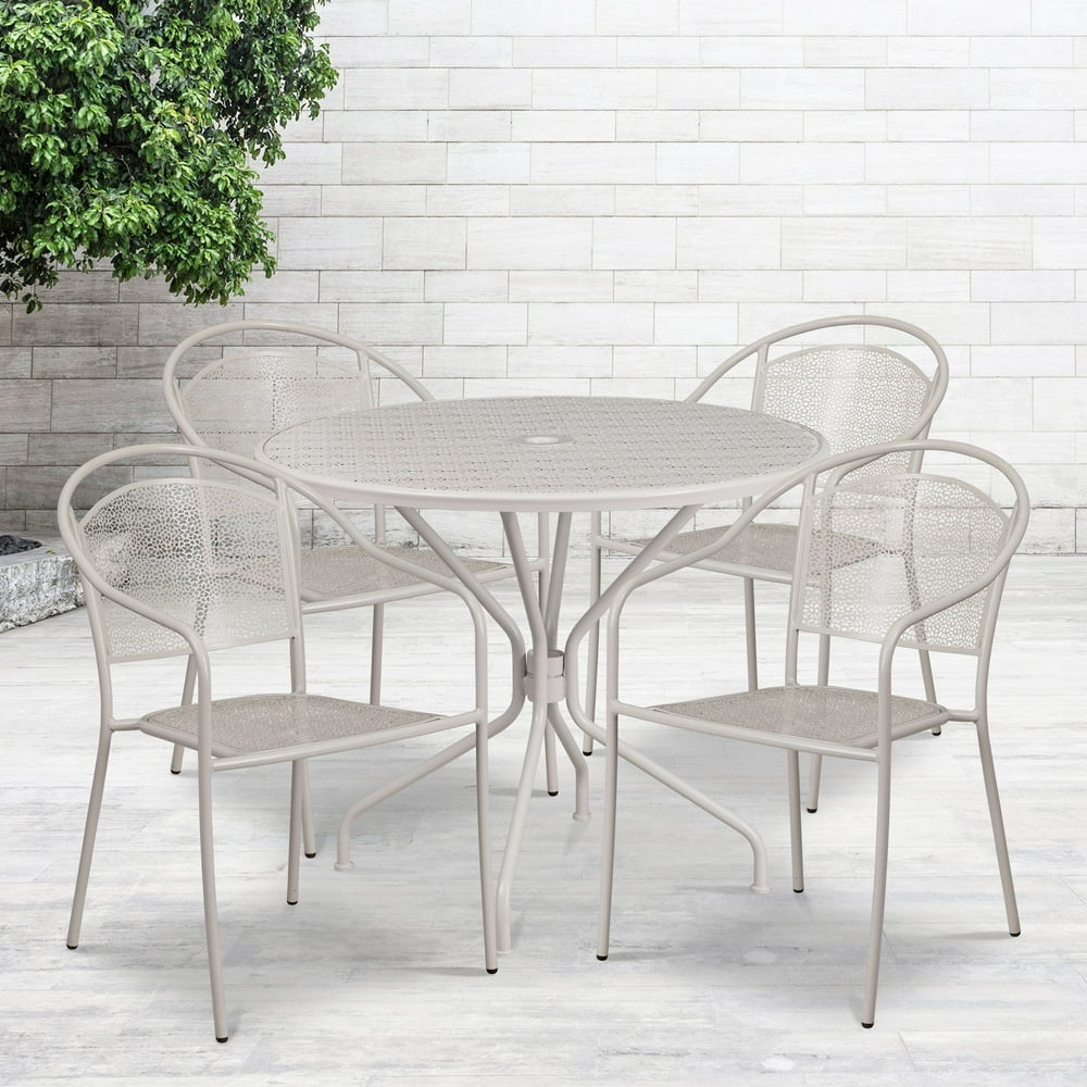 Flash Furniture 35.25'' Round IndoorOutdoor Steel Patio Table Set with