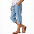 thumbnail image 2 of hoksml Girls Cotton Linen-Look Capri Pants, Kids Elastic Waist Casual Pants with Pockets, 2 of 8