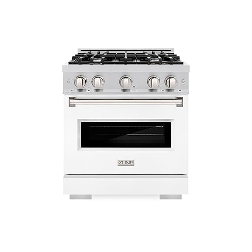 ZLINE 30 in. 4.2 cu. ft. Classic Gas Range with 4 Burner Cooktop and Convection Gas Oven in Stainless Steel with White Matte Door (CGR-WM-30)