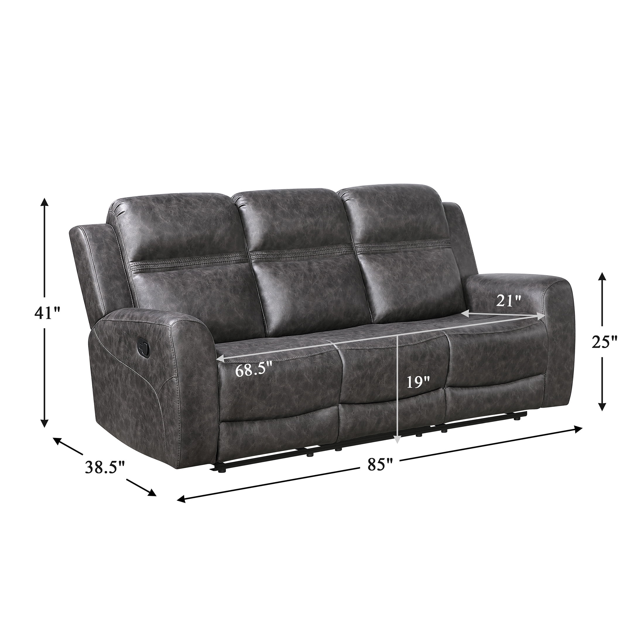 OakvillePark Vensley Microfiber Manual Double Reclining Sofa, Charcoal