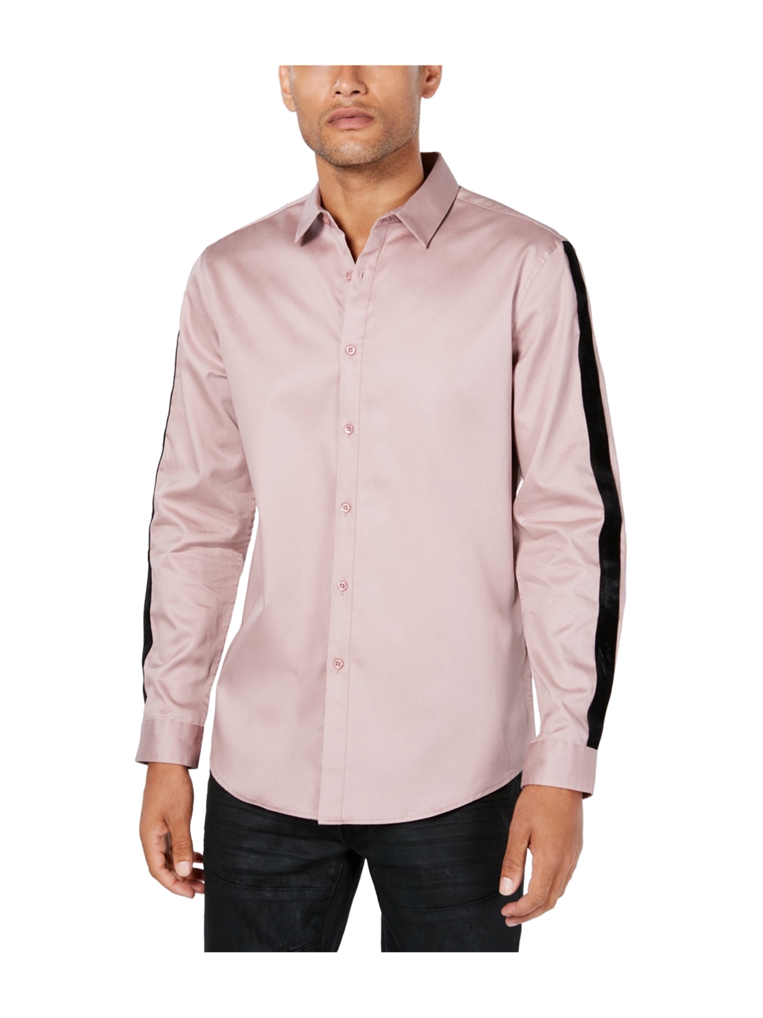 Mens Velvet Stripe Button Up Shirt pink 
