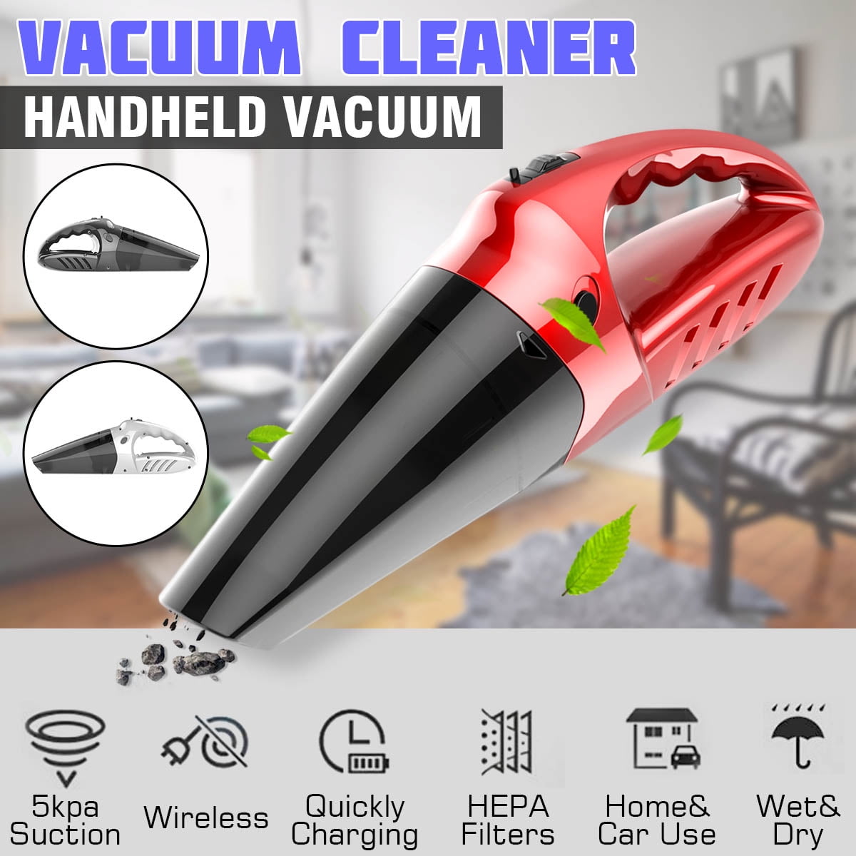 DC12V 120W Cordless Vacuum Cleaner, Handheld Vacuum Cleaner with 5