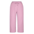 thumbnail image 4 of Yuzhih Capri Pants for Women Summer Casual Baggy Wide Leg Cropped Pants Plain Elastic Waist Lounge Capris Trousers, 4 of 5