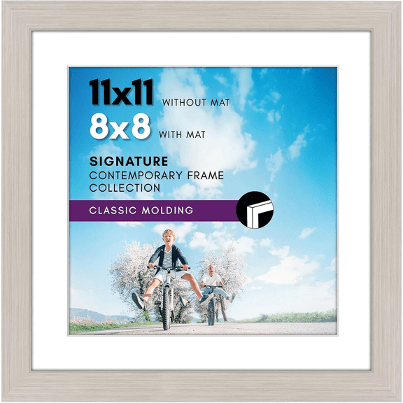 11x11 Picture Frame with Shatter-Resistant Glass - Use as 8x8 Frame with Mat or Display 11x11 Photo Without Mat - Signature Collection - Square Frames for Wall Display - Light Wood