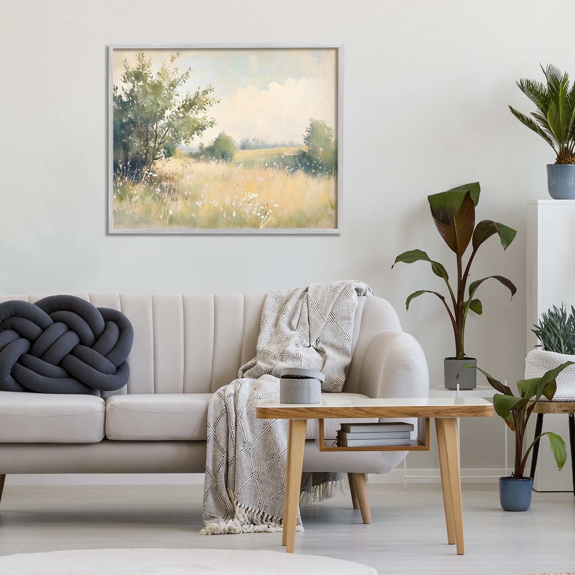 Stupell Industries Summer Meadow in Soft Light Gray Framed Giclee Art, design by Creative Studio