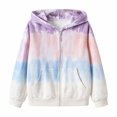 thumbnail image 2 of Spazoro Girls Full Zip Hoodie with Pockets, Tie Dye Hooded Stretchy Long Sleeve Lightweight Casual Sweatshirt Jacket Purple Size 9-10, 2 of 6