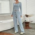 thumbnail image 2 of successthop Pajamas for Women Set Long Sleeve Crew Neck Button Down with Pant Sleepwear Solid 2 Pieces Loungewear, 2 of 8