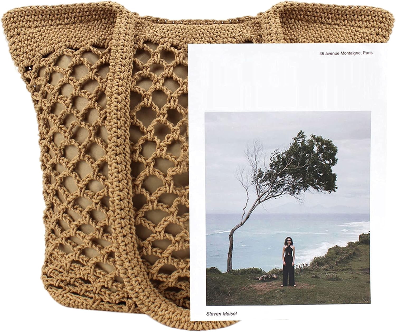 LinYooLi Cotton Crochet Beach Tote Bohemian Handmade Top Handle Bag Small Summer Boho Bag