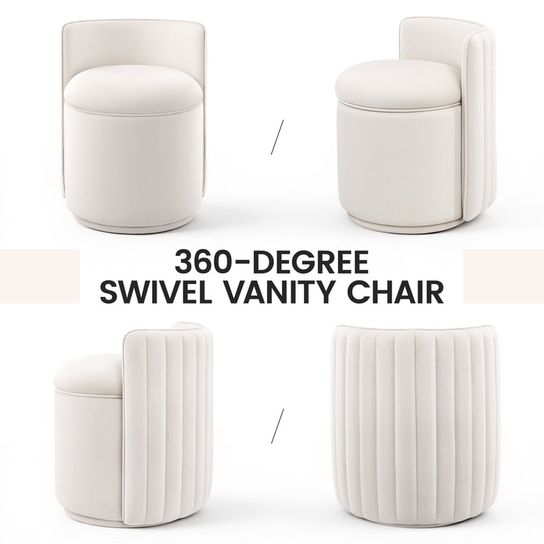 Coolhut Vanity Chair with Storage, White Velvet Striped photo 6