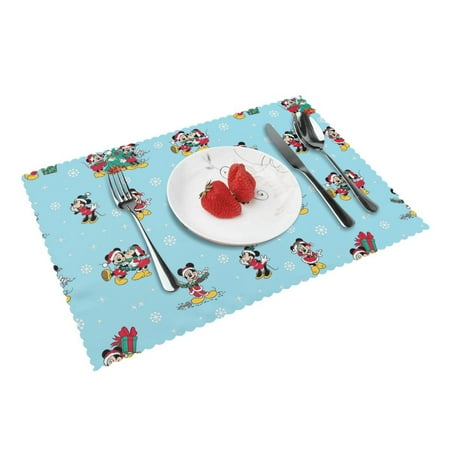 

Funny Mickey Mouse placemats set of 4 washable kitchen dining table mats non-slip stain heat-resistant place mat for home party desktop decor Kawaii Cartoon bow tie cute 229