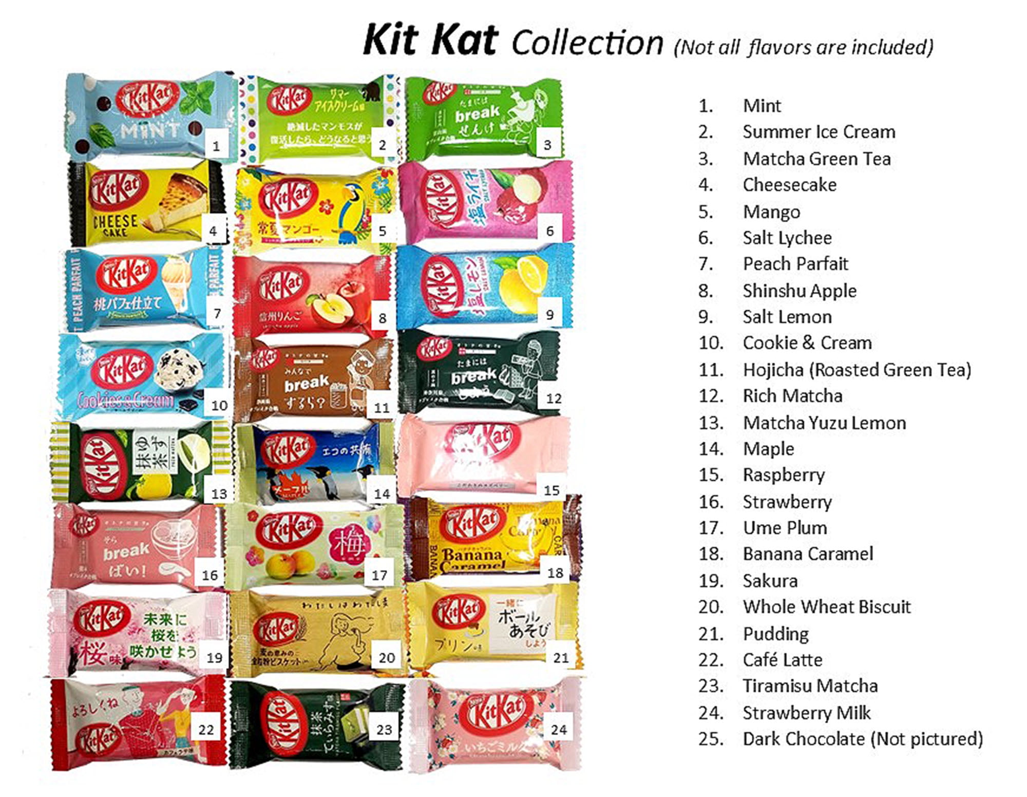 Japanese Kit Kat Mini Bars 21 Variety Assortment Limited Edition with 1 Bonus Mini Bar Gift Boxed (22 Bars)