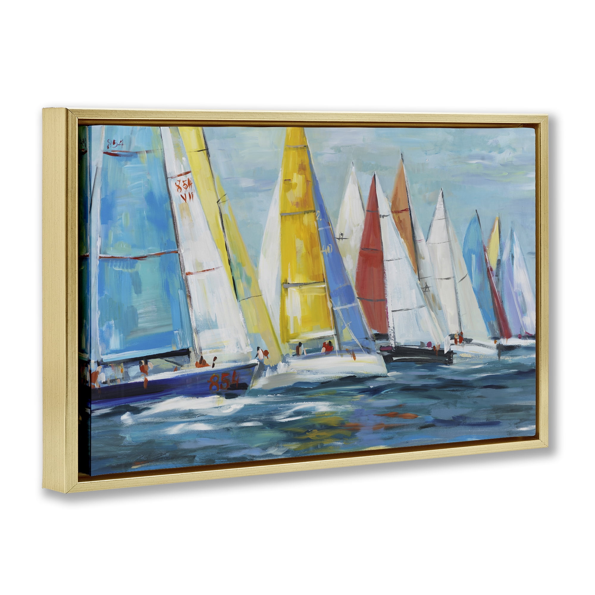 Stupell Industries Colorful Sails Coastal Scene Gold Framed Floater Canvas Wall Art, design by Lorenzo Collective