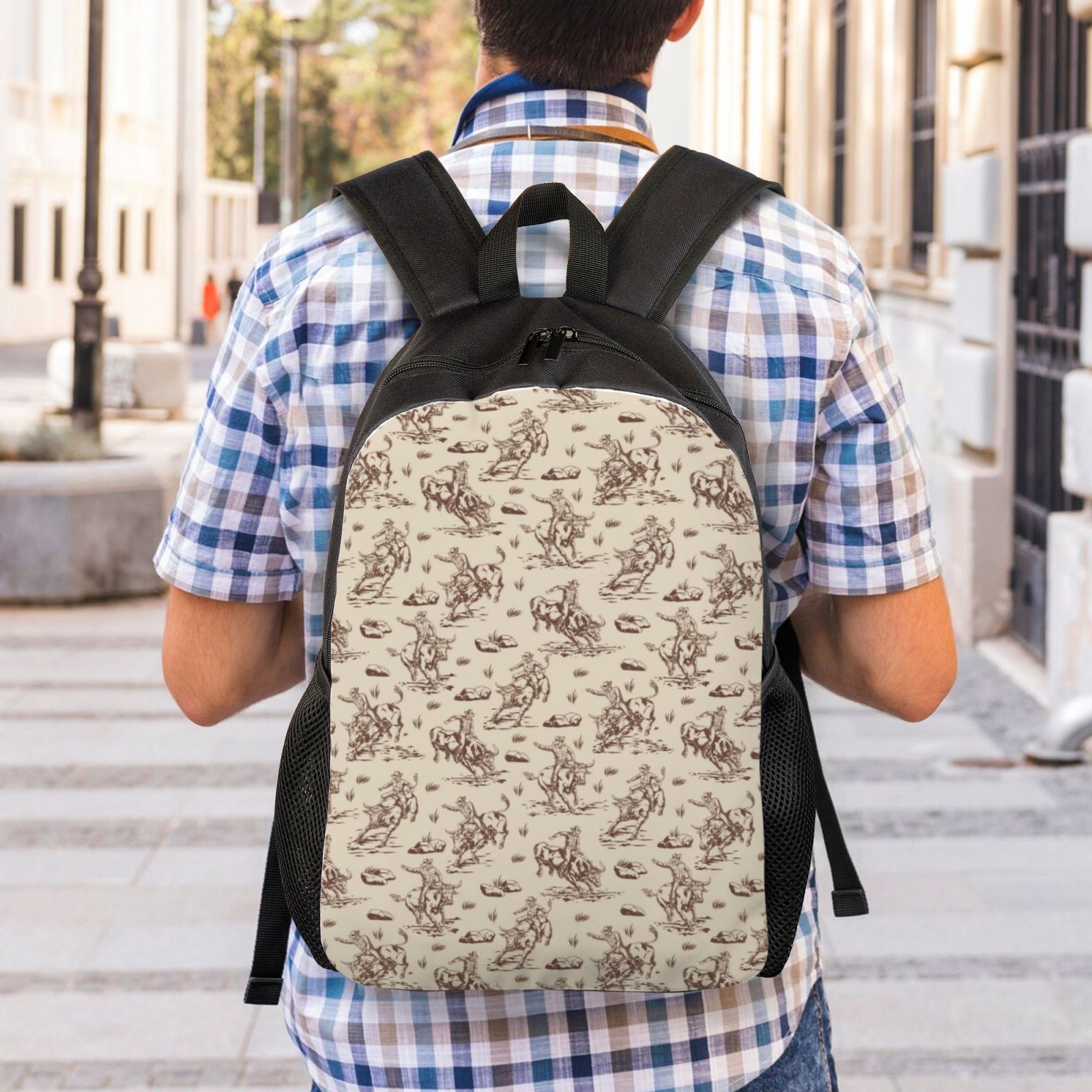 Horeoi Cowboy Sitting On Cow Back Print Waterproof 600D Oxford Laptop Backpack for School Travel Work - Lightweight Durable Bag with Adjustable Straps