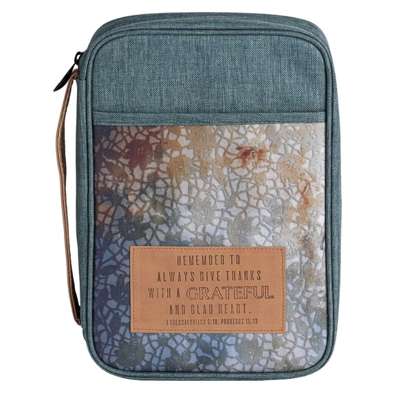 Dicksons Large Bible Cover Case With Carry Handle Pocket for Church Travel 10.25 x 7.25 Protective Polyester - Lace Always Give Thanks