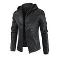 thumbnail image 2 of TAIAOJING Men's PU Leather Hooded Jacket Autumn And Winter Casual Solid Coat Simple Sports Coat Pocket Zipper Baseball Clothes Flying Jacket, 2 of 9