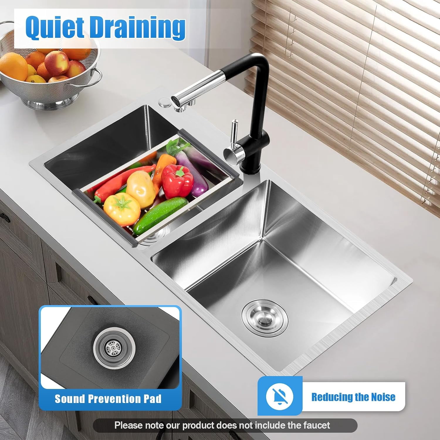 30"x17" Double Bowl Kitchen Sinks 304 Stainless Steel Kitchen Sink Drop in Sink Undermount 2 Bowl Utility Sink RV Bathroom Sinks With Drain For Kitchens Terraces Farms