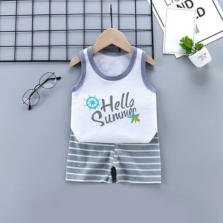 

YANHAIGONG Summer Suit For Children Toddler Kids Baby Boys Girls Fashion Cute Sleeveless Vest Shorts Cartoon Print Casual Suit