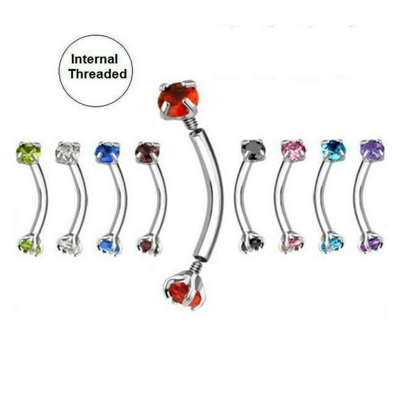 Luxe Modz Internally Threaded 16G 8mm Eyebrow Ring Curved Barbell with CZ Gem Piercings Jewelry for Women Men