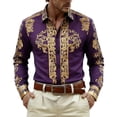 thumbnail image 2 of Western Cowboy Dress Shirts for Men Carnival Long Sleeve Button Down Lapel Top Casual Stylish Comfortable Mens Shirt Purple XL, 2 of 4