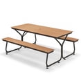 thumbnail image 2 of Costway Juego de Mesa y Banco para Picnic para 6-8 Personas, Mesa de Comedor y 2 Bancos con Estructura Metálica y Superficies de HDPE, Conjunto de Conversación para Balcón y Jardín, Marrón/Gris, 2 of 2