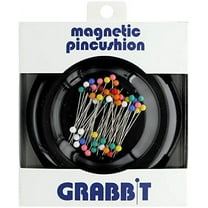 Grabbit Magnetic Sewing Pincushion with 50 Plastic Head Pins, Black
