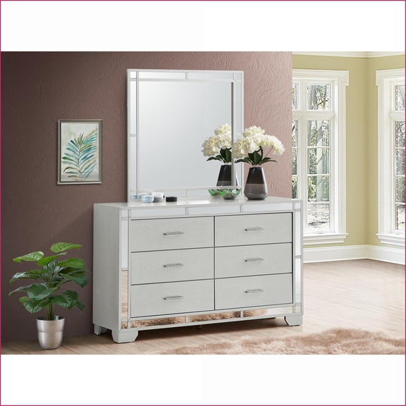 Dressers | Glam Silver Champagne with Mirror Accents | Particle Board | Champagne