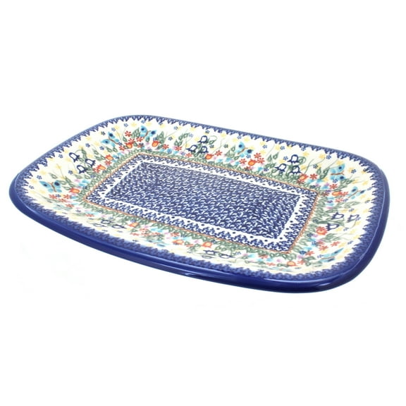 Blue Rose Polish Pottery Garden of Eden Large Rectangular Serving Platter