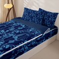 thumbnail image 3 of Manfei Halloween Ghost Zipper Queen Comforter Set with Fitted Sheet and 2 Pillowcases, Gothic Floral Damask Zipper Bedding Set, Navy Blue,Navy Blue Reversible,4-Piece, 3 of 6