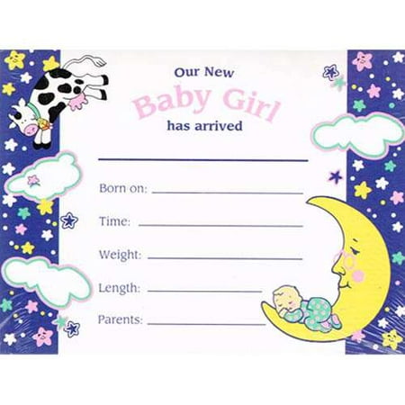 Baby Shower 'Hey Diddle Diddle' Baby Girl Birth Announcements w/ Envelopes