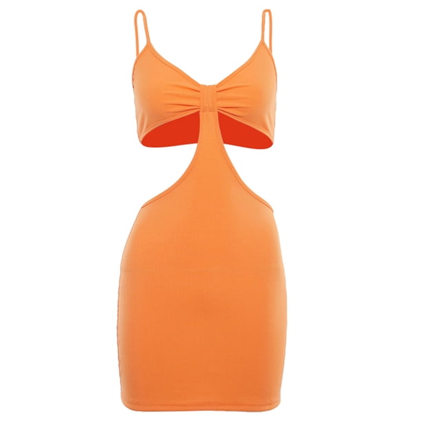TRKIYQC Vestido de tirantes de color sólido para mujer Falda adelgazante de cintura hueca de cuello bajo para ropa de verano TRKIYQC moderno
