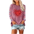 thumbnail image 2 of QUNYINEY Valentine's Day Women Shirts Long Sleeve Pink Casual Crew Neck Tops Loose Love Heart Drop Shoulder Pullover T-Shirts Women's Tops, 2 of 4