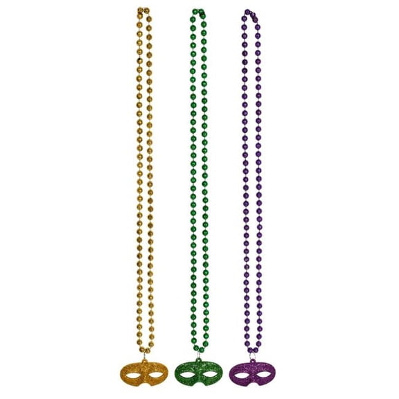 Beistle 56196 33 in. Beads with Glittered Mask Medallion - Pack of 12