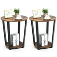 thumbnail image 2 of Patiojoy Ensemble de 2 Tables d'Appoint Industrielles Rondes à 2 Niveaux Table d'Appoint en Métal pour Sofa avec Tablette de Rangement Brun, 2 of 9