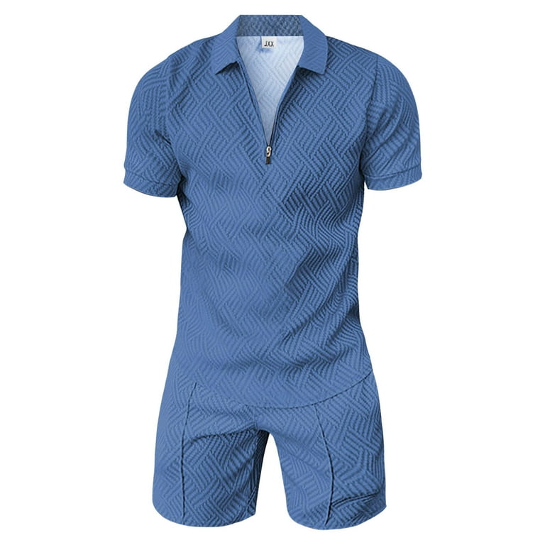 Polo Shirts For Men Shirt And Shorts Set Summer Outfits Casual Short Sleeve Suit For Men 2 Piece Shorts Tracksuit Set Blue